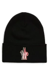 Moncler Grenoble Logo Patch Virgin Wool Beanie In Black