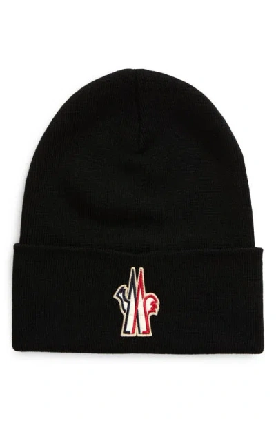 Moncler Grenoble Logo Patch Virgin Wool Beanie In Black