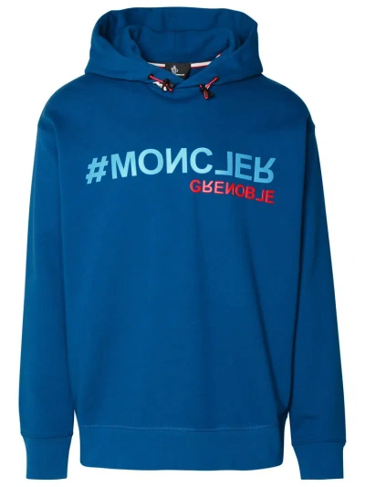 Moncler Grenoble Logo Printed Jersey Hoodie In Blue