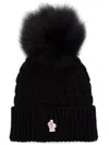 Moncler Cable Knit Hat With A Pom Pom In Black