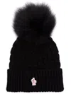 Moncler Cable Knit Hat With A Pom Pom In Black