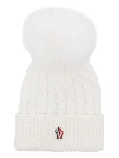 Moncler Grenoble Wool Beanie With Logo In White