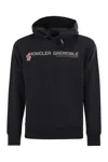 Moncler Grenoble Logo Embroidered Long-sleeved Hoodie In Black