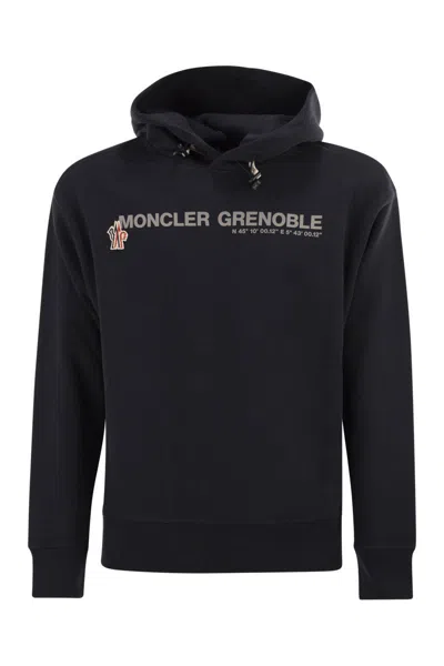 Moncler Grenoble Logoed Cotton Hooded Sweatshirt In Black