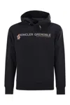 Moncler Grenoble Logo Embroidered Long-sleeved Hoodie In Blue
