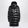 Moncler Long Hooded Down Jacket With High Collar In Black