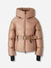 Moncler Nisene Hooded Belted Quilted Ripstop Down Ski Jacket In Pink