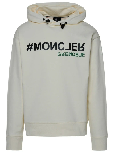 Moncler Grenoble Man Ivory Cotton Jersey Sweatshirt In White