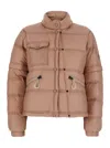 Moncler Quilted High Collar Zippered Pockets Jacket In Pink