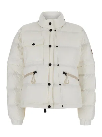 MONCLER MONCLER GRENOBLE 'MAUDUIT' WHITE DOWN JACKET WITH LOGO PATCH ON THE SLEEVE IN TECH FABRIC WOMAN