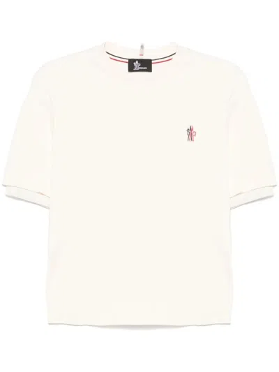 Moncler Grenoble Mc Natural T-shirt Embroidered Logo In White