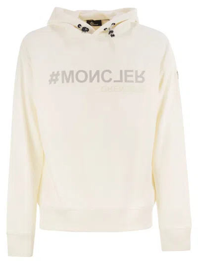 Moncler Grenoble Men Logo Cotton Hoodie In Neutral
