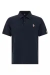 Moncler Polo Shirt Ribbed Short Sleeves In Blue