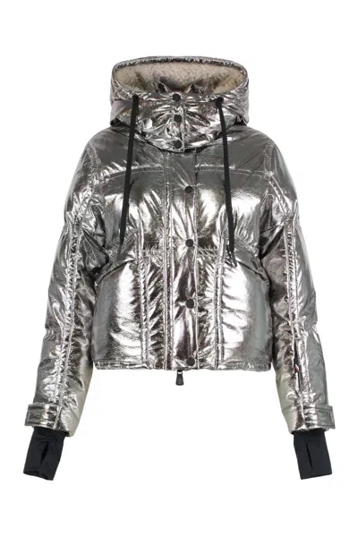 Moncler Grenoble Metalized Ski Jacket With Hood Calaque In Silver