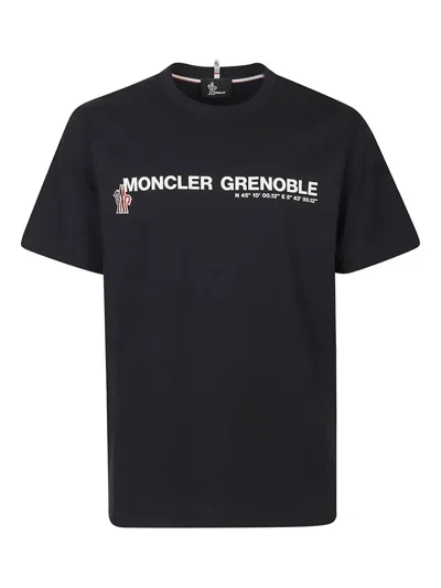 Moncler Midnight Blue Stretch Cotton T-shirt In Black