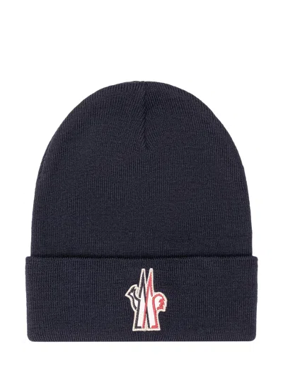 Moncler Grenoble Mini Fold-over Beanie With Patch In Blue