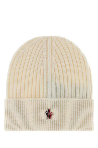 Moncler Grenoble Mini Ivory Wool Beanie Hat For Men In Neutral