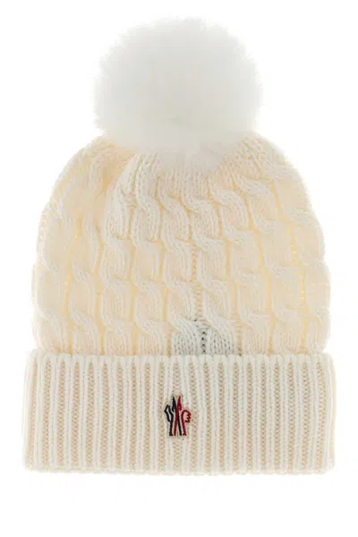 Moncler Grenoble Mini White Wool Beanie Hat In Neutral