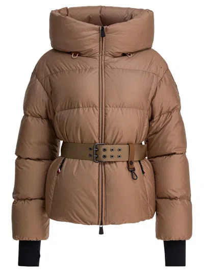 Moncler Short Down Jacket Belted Waist In Brown