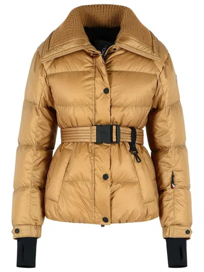 Moncler Grenoble Padded 'bataillouse' Ski Jacket With Camel Beige Polyamide Belt In Brown