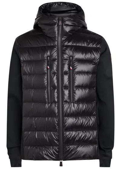 Moncler Grenoble Padded Hooded Close-knit And Nylon Jacket In Black