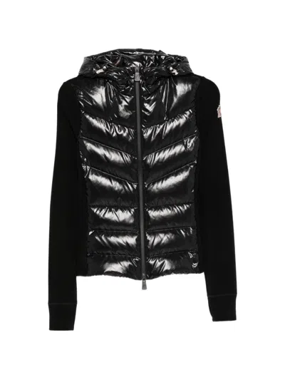 Moncler Grenoble Padded Hooded Zip-up Sweatshirt In Black