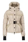 Moncler Grenoble Padded Ski Jacket Mondim With Hood And Shearling Detail In Neutral