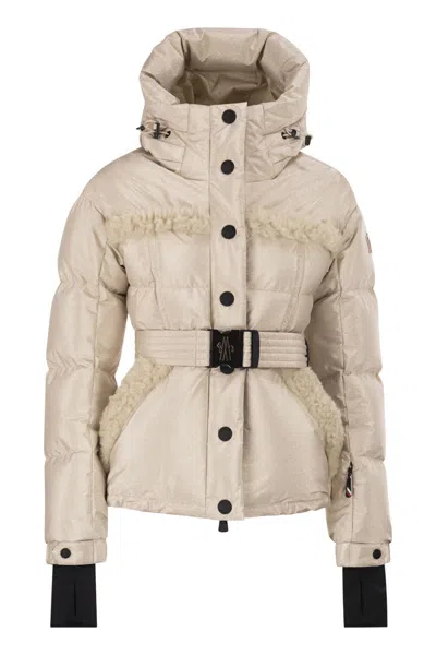 Moncler Grenoble Padded Ski Jacket Mondim With Hood And Shearling Detail In Neutral