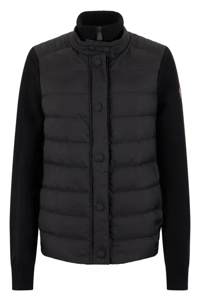 Moncler Grenoble Padded Wool Cardigan With High Collar For Women In Black