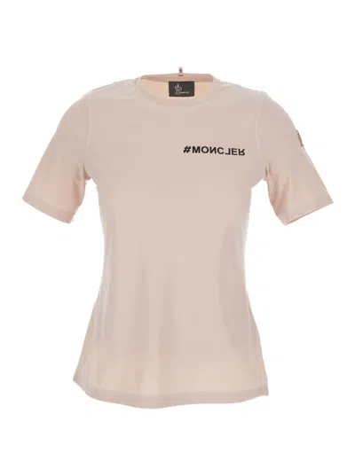 Moncler Grenoble Pink Crew Neck T-shirt In Techno Fabric Stretch Woman In Multicolor