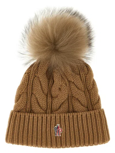 Moncler Grenoble Pompon Braided Cap In Brown