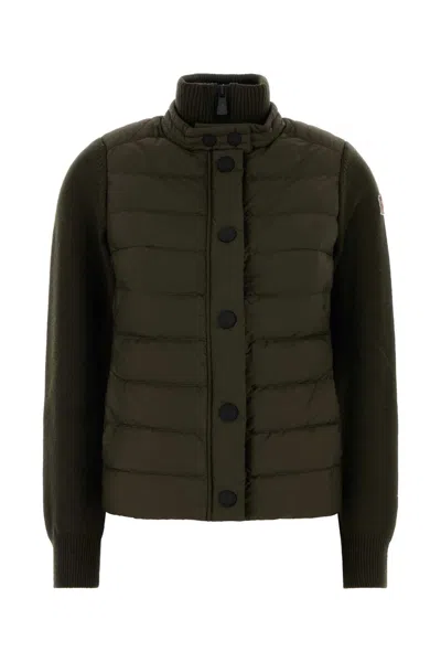 Moncler Grenoble Quilted Down Puffer-knit Cardigan In Green