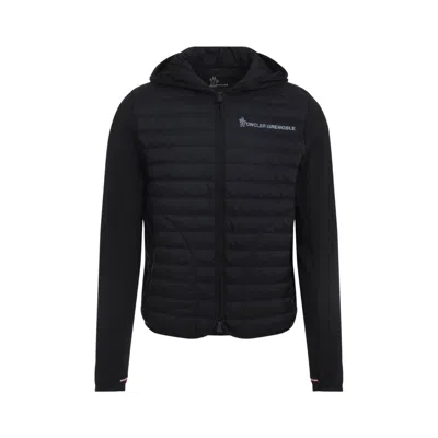 Moncler Striped Detailing Cotton Blend Hooded Jacket In Black