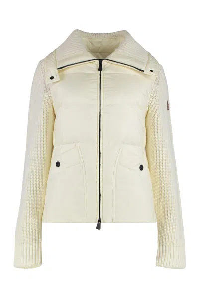 Moncler Grenoble Quilted Wool Cardigan With Zip In Neutral
