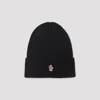 Moncler Black Ribbed Virgin Wool Knit Beanie In Black
