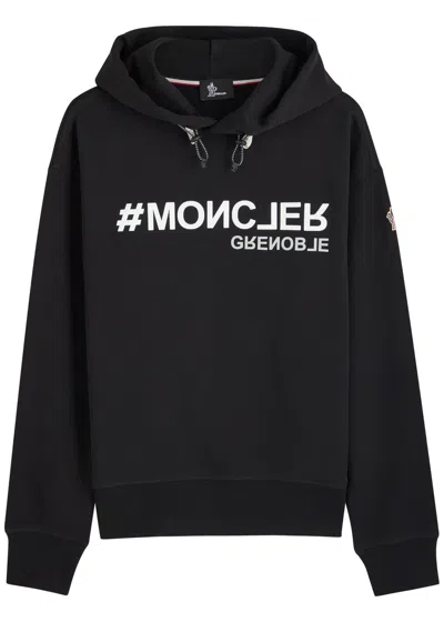 Moncler Grenoble Rubberised Logo-print Hooded Cotton Sweatshirt In Black