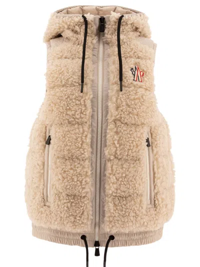 Moncler Grenoble Shearling Down Vest In Beige