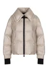 Moncler Grenoble Short Down Jacket In A Mixed Wool Metallic Fabric Sandane In Neutral