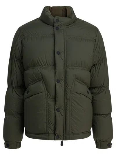 Moncler Short Padded Jacket Sermur With High Collar In Green