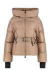 Moncler Nisene Hooded Belted Quilted Ripstop Down Ski Jacket In Gold