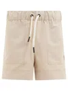 Moncler Logo Patch Drawstring Shorts In Beige