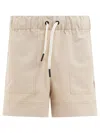 Moncler Logo Patch Drawstring Shorts In Beige