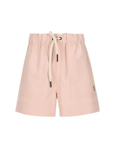 Moncler Grenoble Logo Patch Drawstring Shorts In Pink
