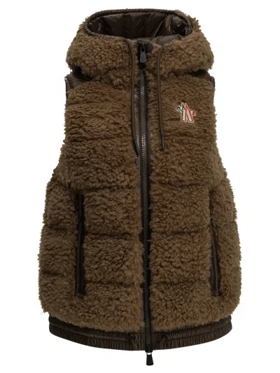 Moncler Grenoble Sleeveless Teddy Jacket In Brown