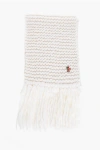 Moncler Grenoble Solid Color Wool Blend Scarf With Fringes
