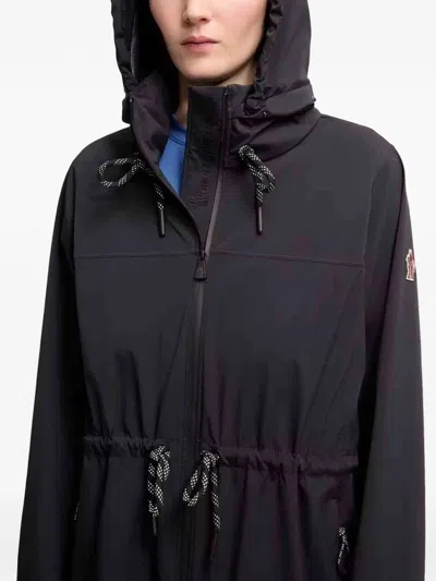Moncler Grenoble Soulare Black Jacket With Concealed Hood In Blue