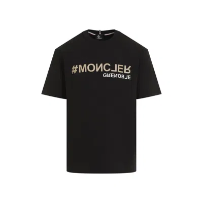 Moncler Men Grenoble Mirrored Logo Cotton T-shirt In Black