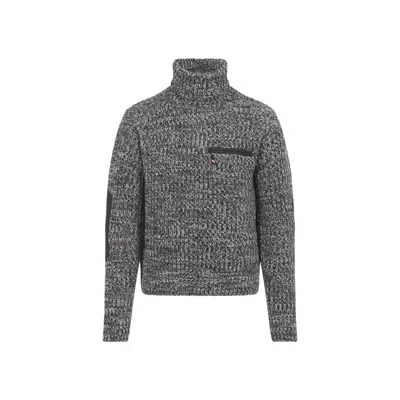 Moncler T-neck Knitted Sweater Zipped Pocket In Gray