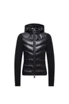Moncler Hooded Long Sleeve Knitwear With Quilted Front In Black