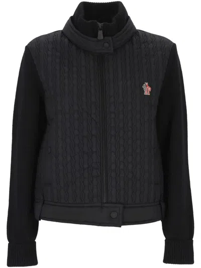 Moncler Grenoble High Neck Quilted Cardigan In Black